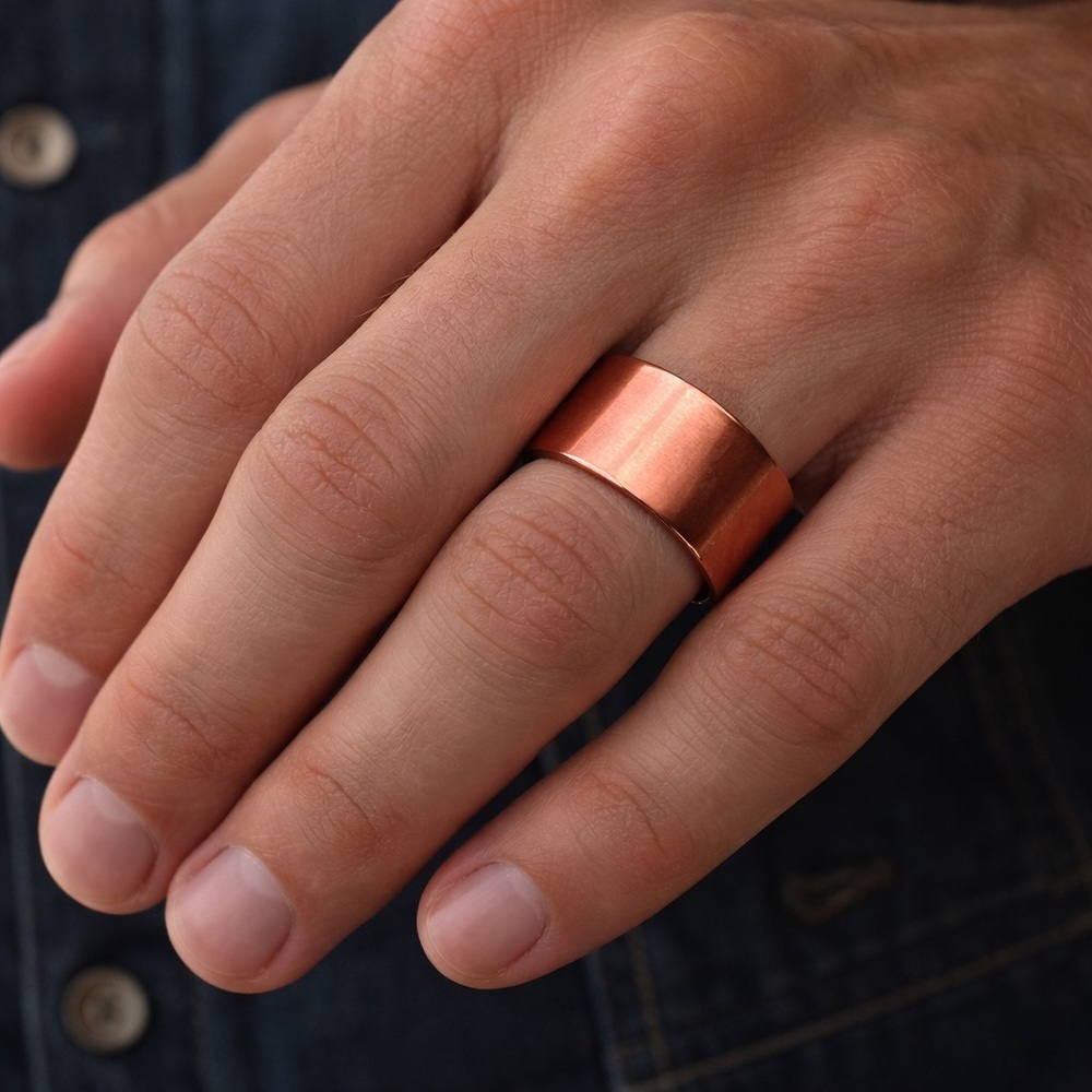 Men’s Handmade Raw Copper Open Cuff Ring Cigar Band Ring - 15mm Wide